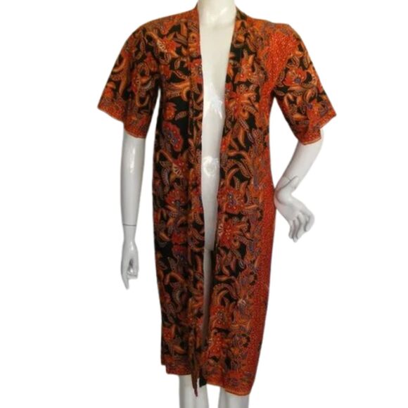 Lightweight ROBE, S, Handmade, Wrap front, Mediterranean Print, Sash - Picture 2 of 8